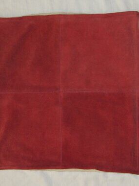 Pottery Barn Pieced Suede Leather Pillow Cover Linen Blend Back 20 x 20 Cayenne